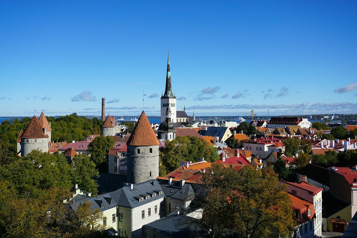 City view in Estonia with a church tower